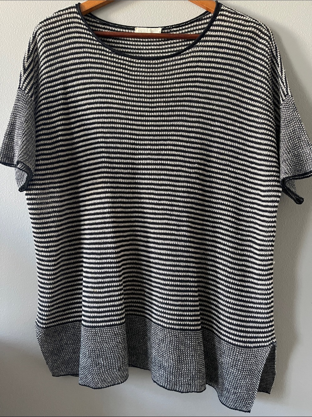 Eileen Fisher 100% organic Linen Black and White Striped Knit Top